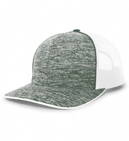 Pacific Headwear Aggressive Heather Trucker Snapback Cap - Dark Green Heather/White/Dark Green Heather